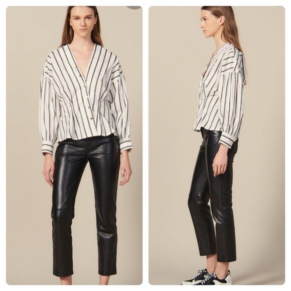 NEW SANDRO PARIS Naelle Blouse Stripes Top $340 - Picture 1 of 16